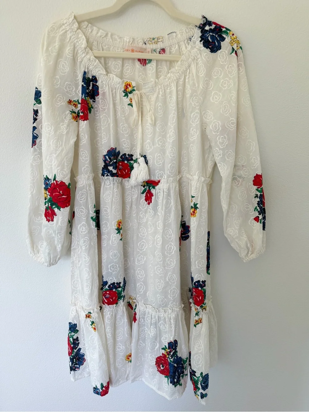 Tory Burch Embroidered Floral Beach Dress Cover-Up 100% Cotton Size Medium